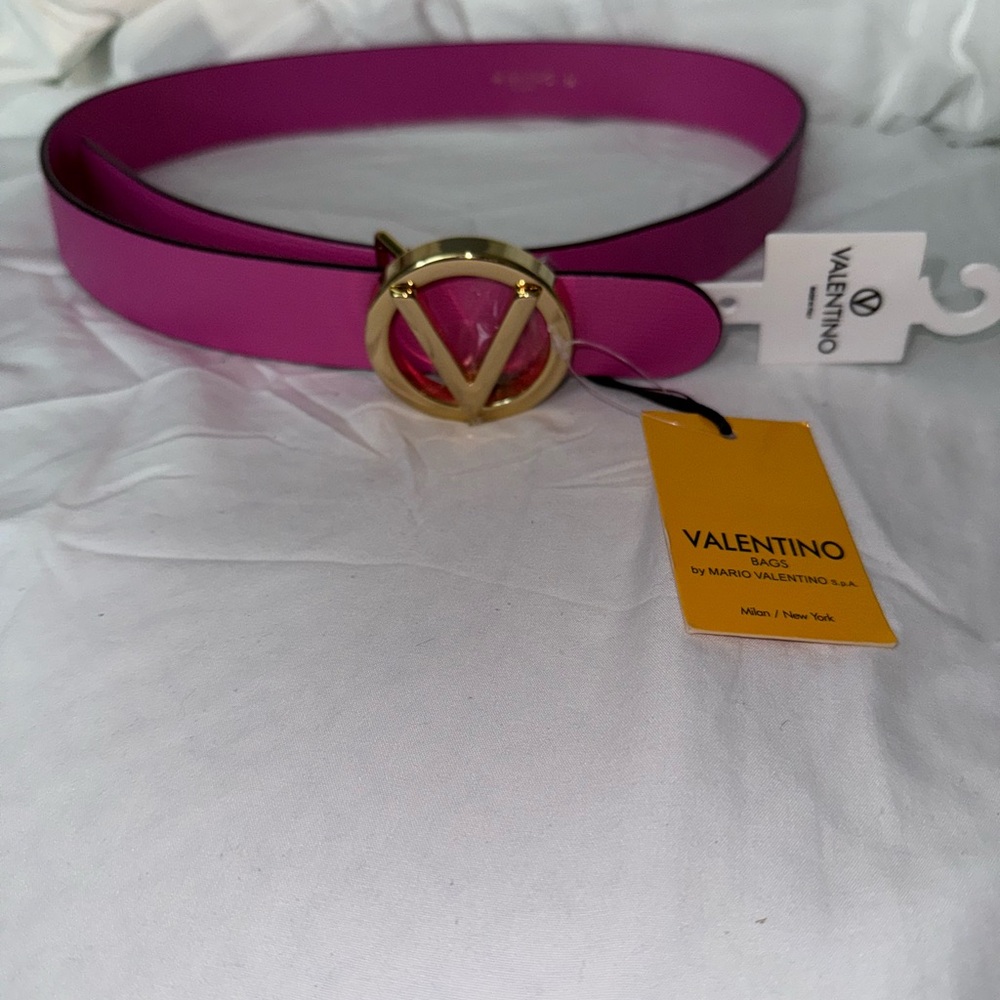 Valentino Fuchsia Leather Belt with Gold Accent
